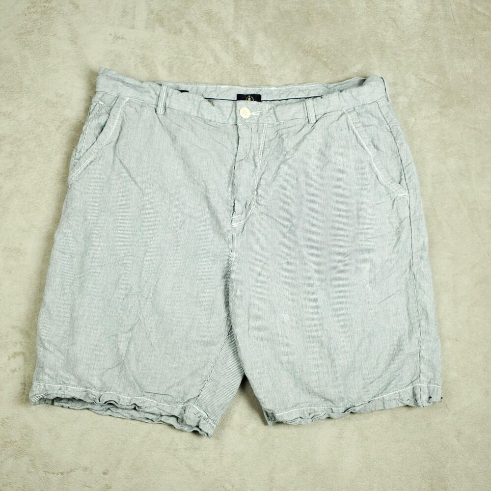 Saltaire Shorts Mens 40 Gray Linen Cotton Pincord Striped Chino Casual Summer